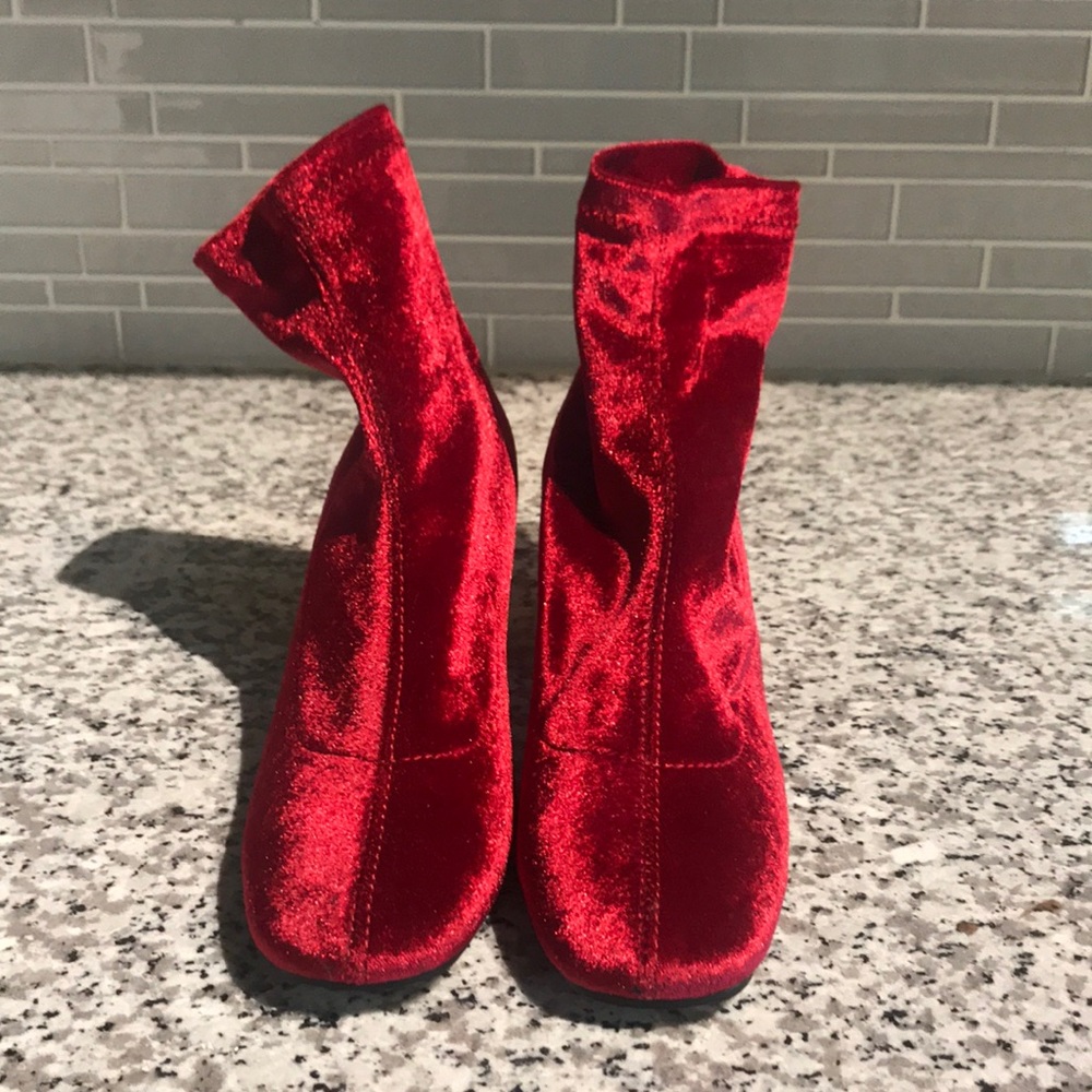 Zara red velvet booties